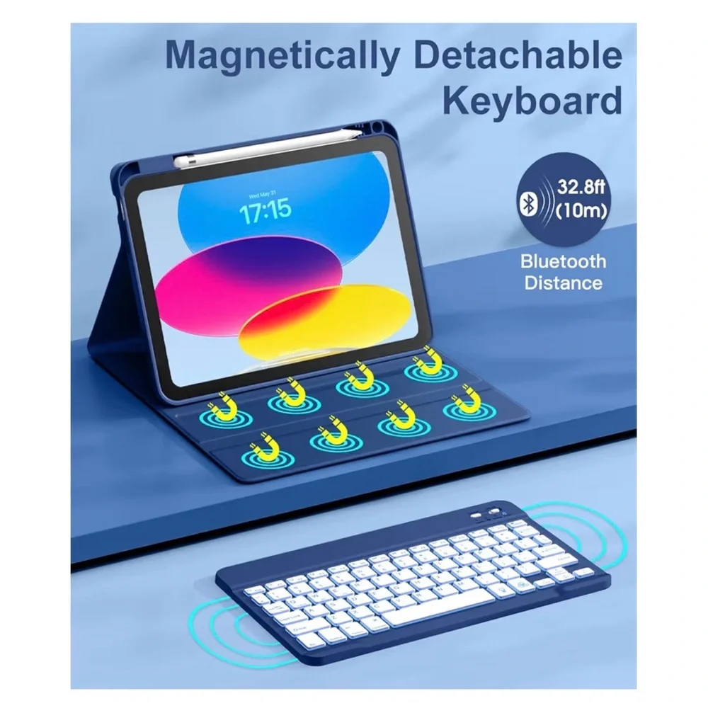 Hamile for iPad 11th 10th Generation Case with Keyboard - 7 Colors Backlit
